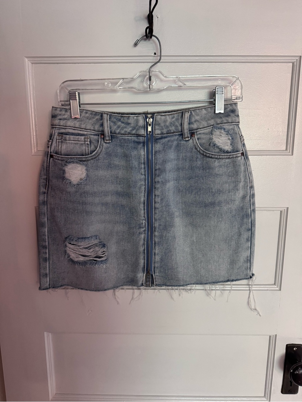 PacSun Light Blue Distressed Zip-Front Denim Mini Skirt